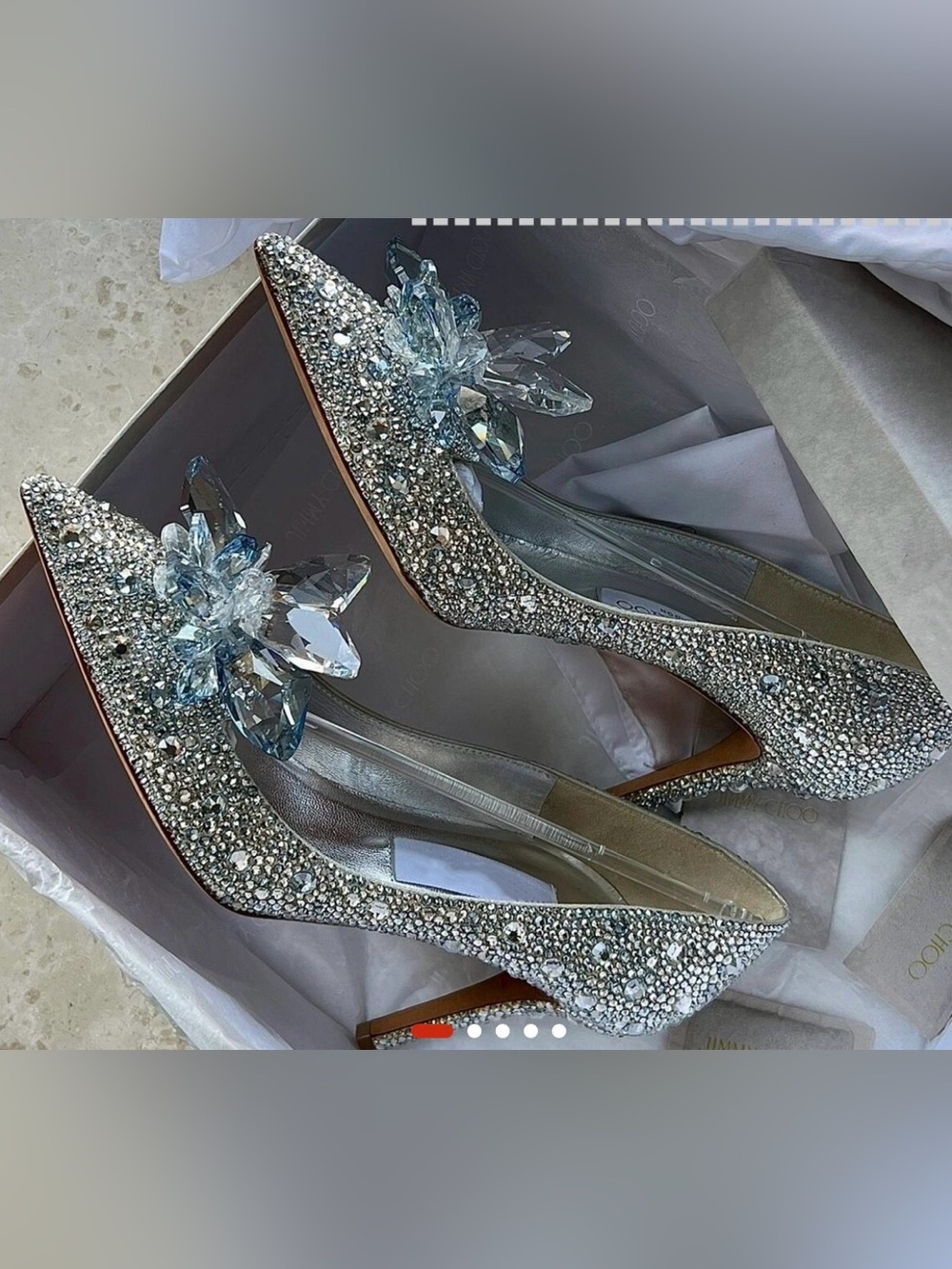 Crystal Embellished Silver Pointed Toe Heels